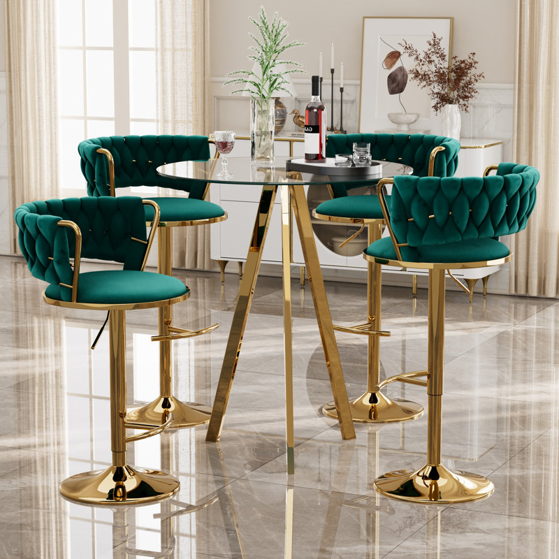Ensemble de table de bar et tabouret 3/5 pièces Modern Luxury, Vert/doré, 5 pièces: table, 4 chaises, Doré