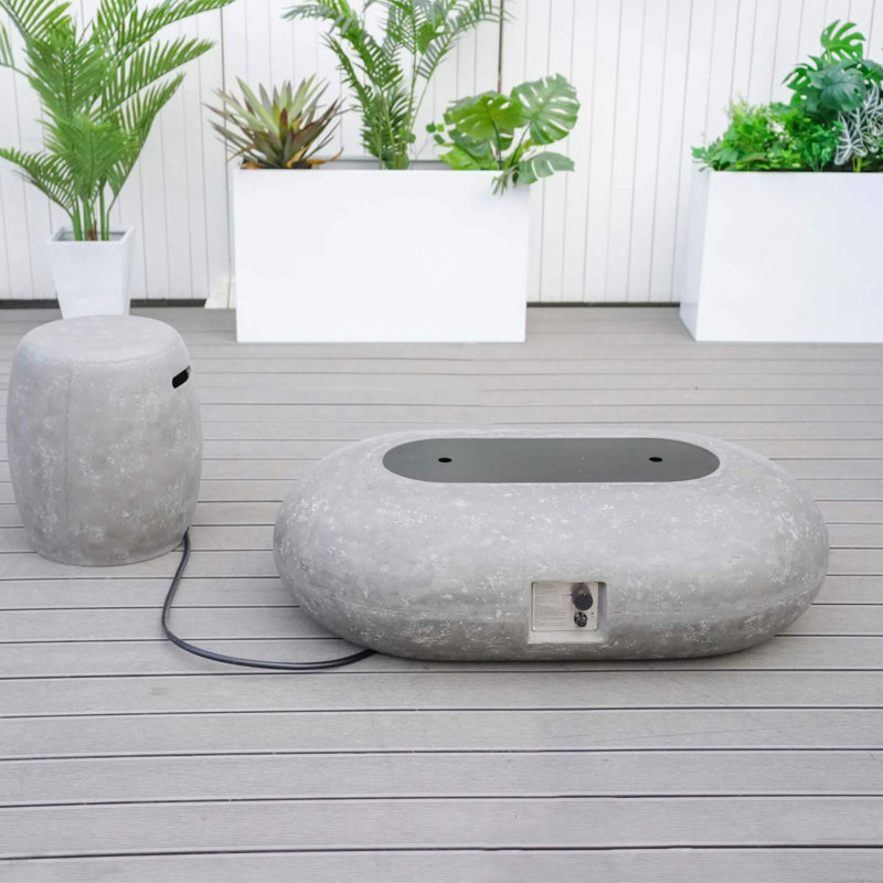 Grey Oval Cement Firepit Table With Gas Cylinder Cover