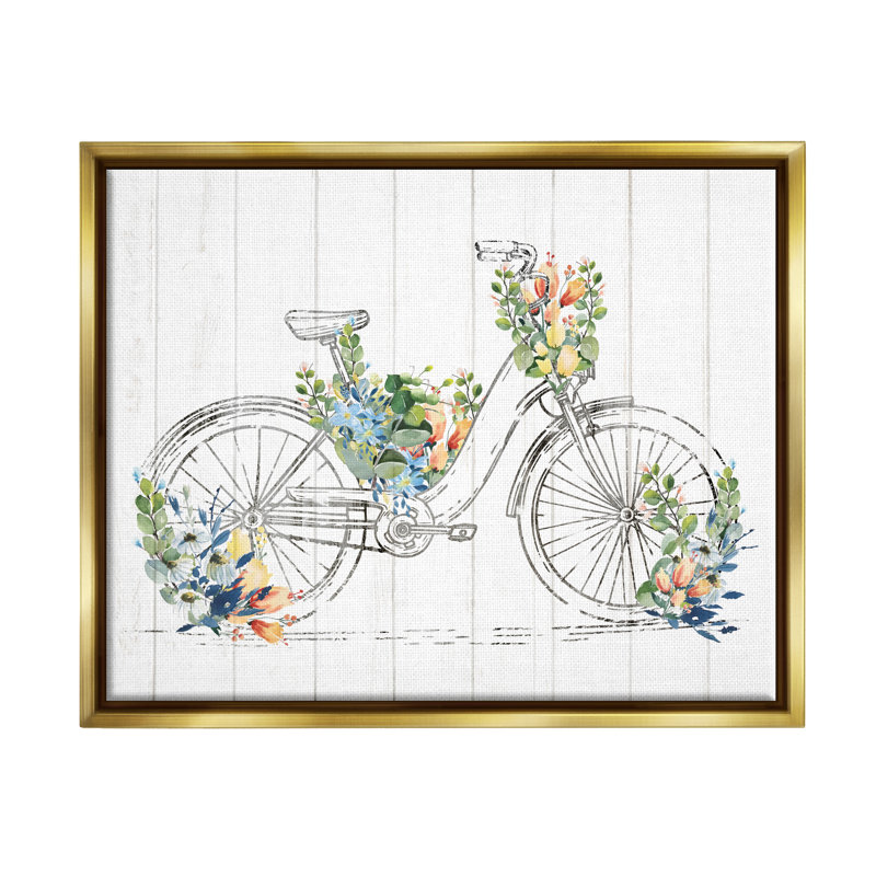 Motif floral sur toile, H 25 po x l 31 po x P 1,7 po, Cadre flottant métallique doré