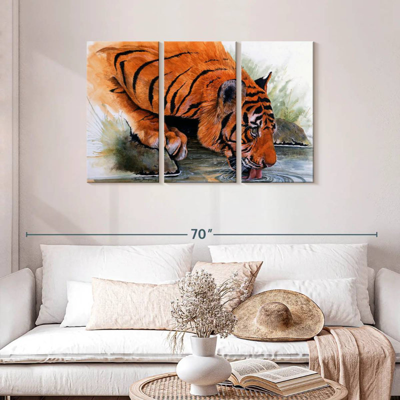 Tigre de Brampt buvant, H 28 po x l 45 po