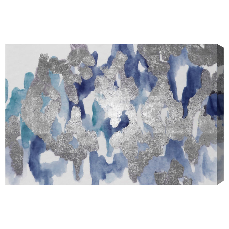 Abstrait gris / bleu / blanc Palais - peinture sur toile tendue, H 36 po x l 54 po