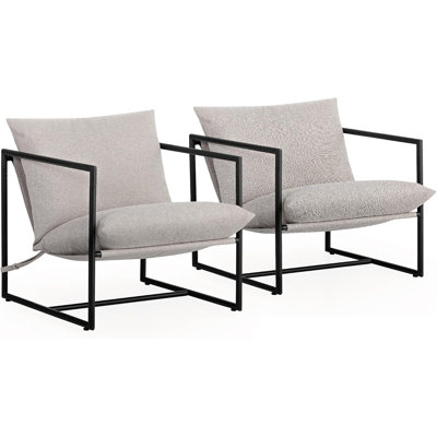 Sling Accent Chair, Pack Of 2, Metal Framed Armchair With Shredded Foam Cushioning by Corrigan Studio