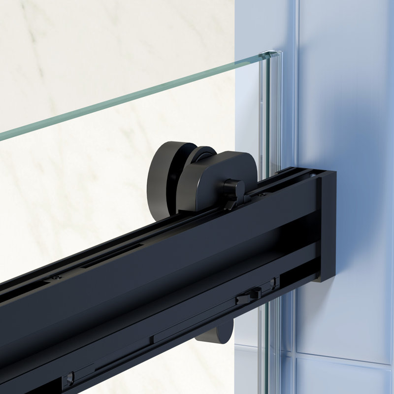 Porte de douche avec fonction de fermeture en douceur - verre trempé de 5/16 po, noir mat, verre glissant 36 000 fois, système