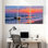 Abstrait, coucher de soleil, bateau, océan, vagues du ciel, étoiles, ensemble de 3 impressions sur toile