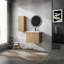Meuble-lavabo mural avec lavabo et armoire latérale, offrant beaucoup de rangement et un design élégant.