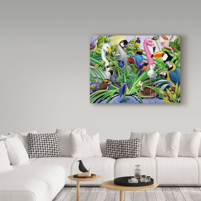 Vibrant Tropical Birds Canvas Print in Jungle Scene, 27" x 33"