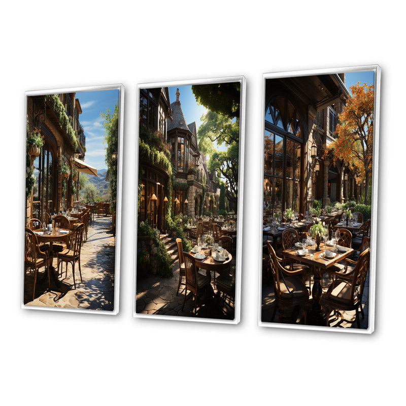 «Country Club Outdoor Dining», 3 pièces sur toile, H 32 po x l 48 po, Cadre blanc