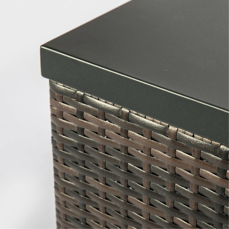 Foyer carré au propane avec, 35,44 po de profondeur, plateau de table en acier, table de feu avec pierres noires foncées incluses, construction, largeur 35,04 po