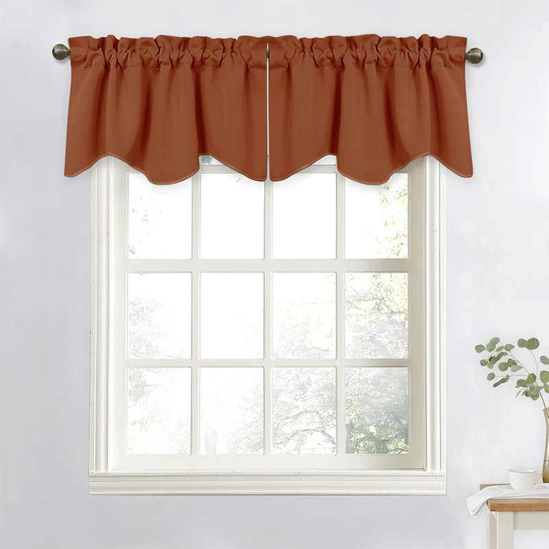 Thermal Room Darkening Valance - Short Curtain 52 Inches By 18 Inches Scalloped Valance For Living Room, Kids Room, Dorm, Nursery, Kitchen, Bow Window (Single Panel)