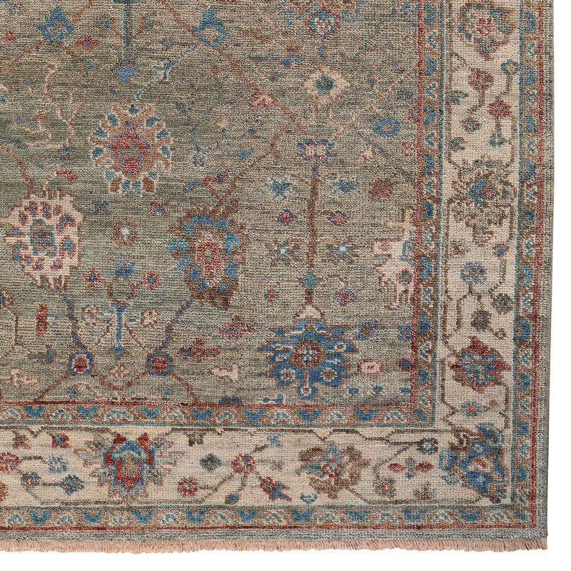 Wentworth-Jackson Hand Knotted Wool Oriental Area Rug in Green, Rectangle 3' x 5'