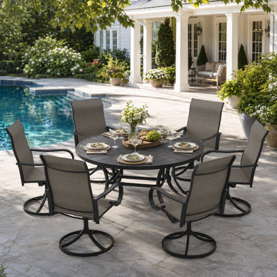 6-Person Round Patio Dining Set With Swivel Textilene Chairs