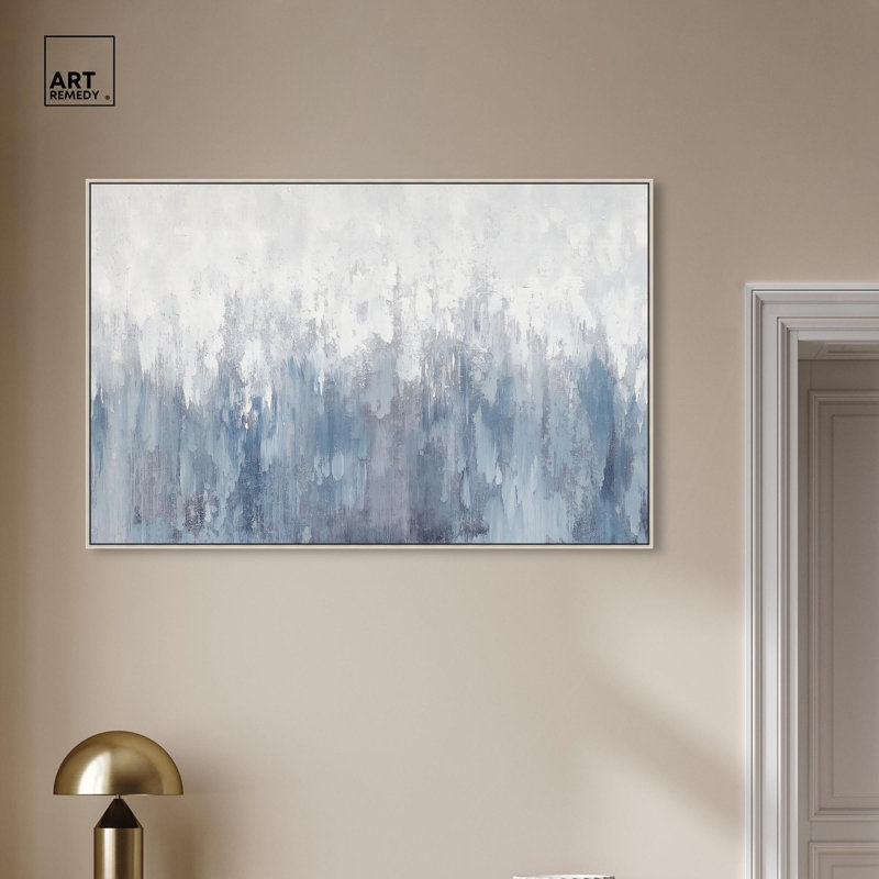 Art Remedy, toile abstraite neutre, Encadrement argenté, H 31 po x l 46 po