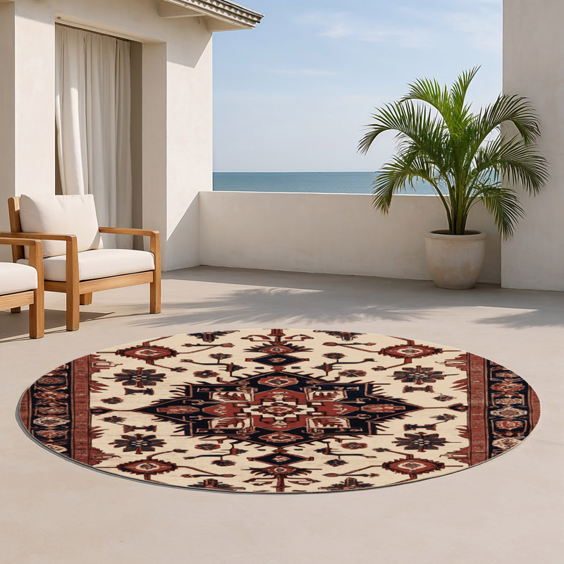 Tapis turc intérieur et extérieur brun, Rond 5 pi