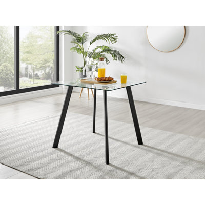 Scandinavian Style Glass and Metal Leg Square Dining Table - Modern Minimalist Design