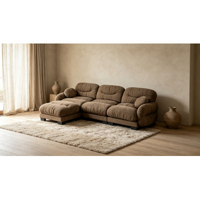 Pleated Modular Sectional Sofa, Chenille Cloud Couch with L-Shaped Chaise & Ottoman