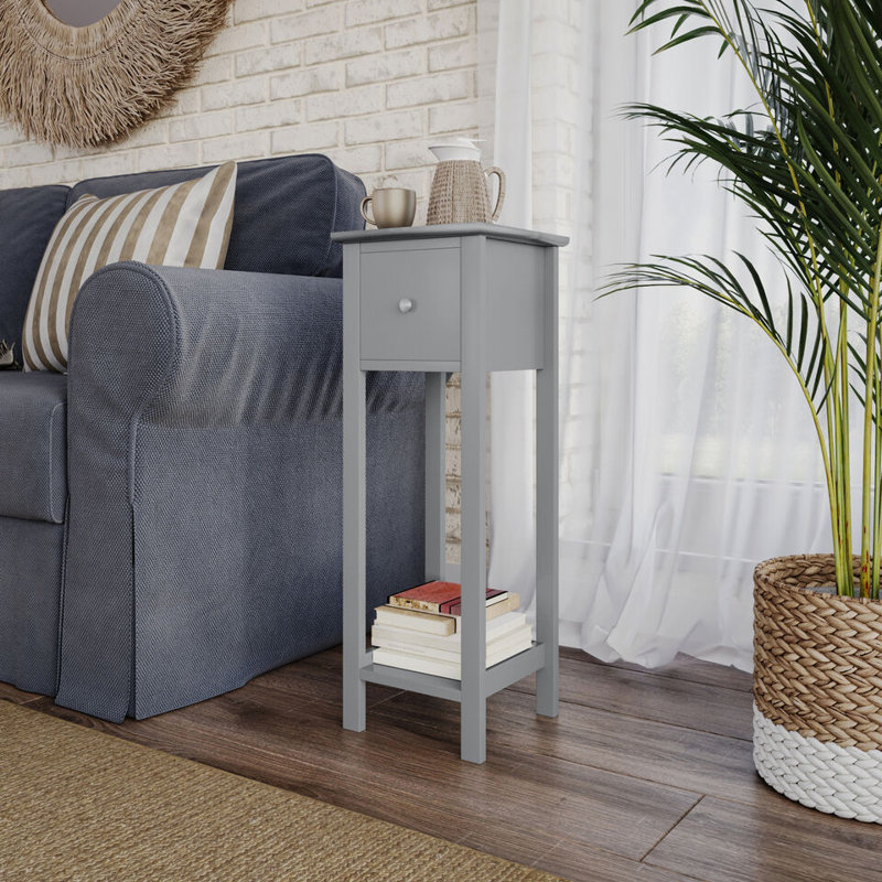 Skilken 25cm W Solid Wood Bedside Table, Grey