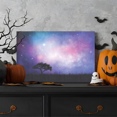 1 pièce encadrée Almaraz de nuit étoilée, arbre solitaire dans la prairie, style abstrait rêveur. Affiche murale décorative rétro pour la décoration intérieure, œuvre d'art moderne, cadeau parfait pour la chambre à coucher ou le salon