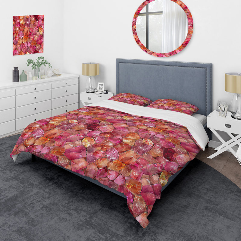 Ensemble de housse de couette moderne rose et or scintillant Gems III, Housse de couette très grand et 2 très grandes t