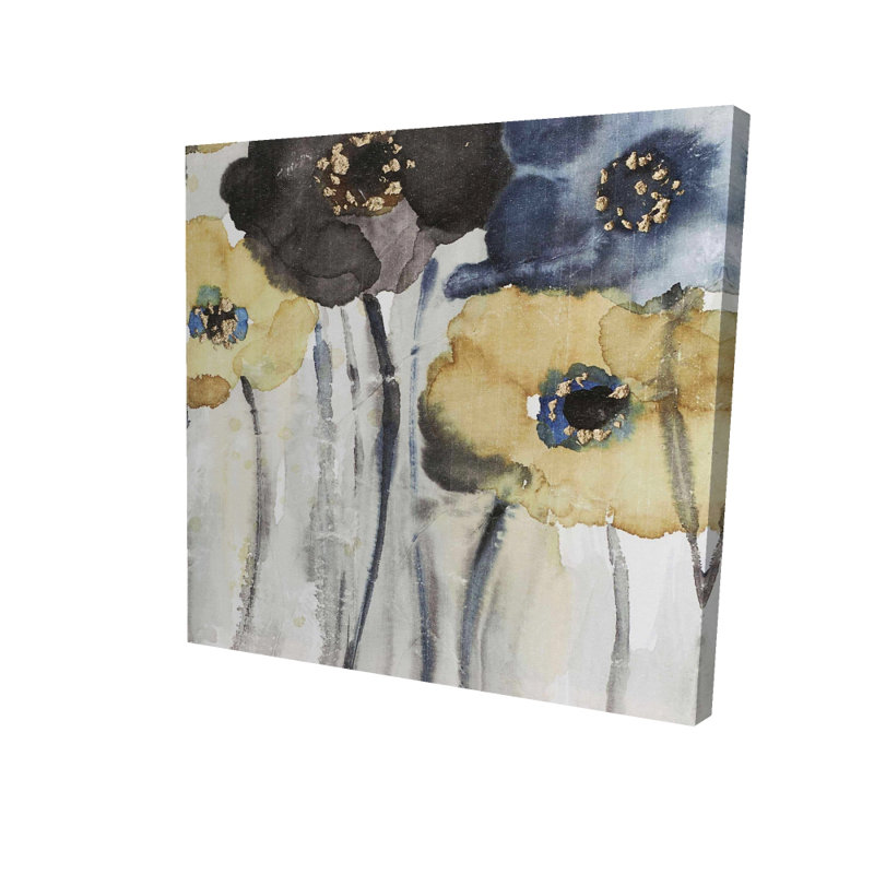 Gray Blue and Yellow Flowers Canvas | Home Decor Accent