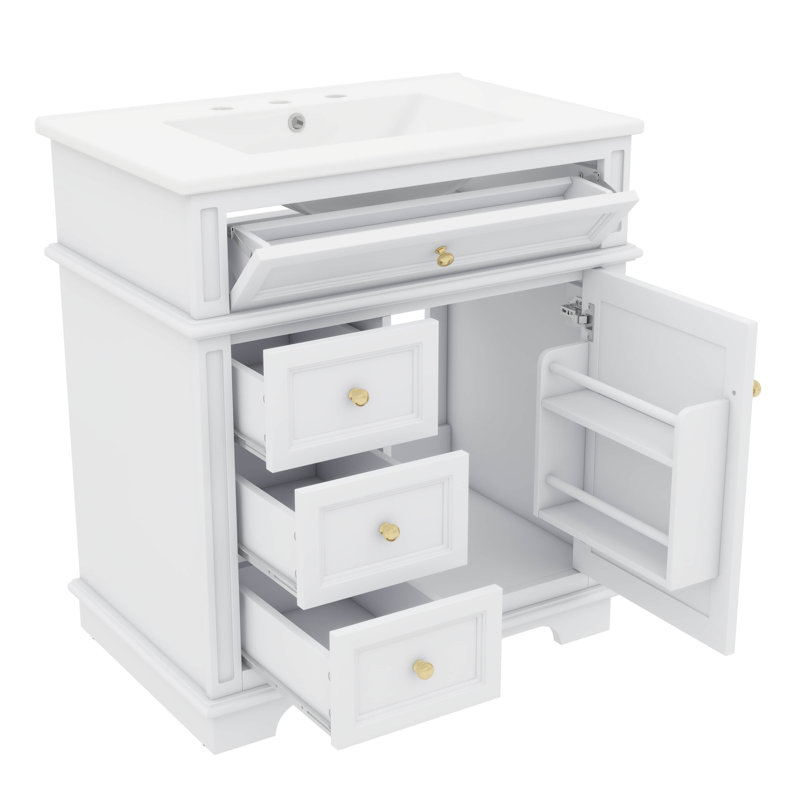 Tablette de meuble-lavabo pratique 30 pouces avec lavabo et tiroir, Blanc