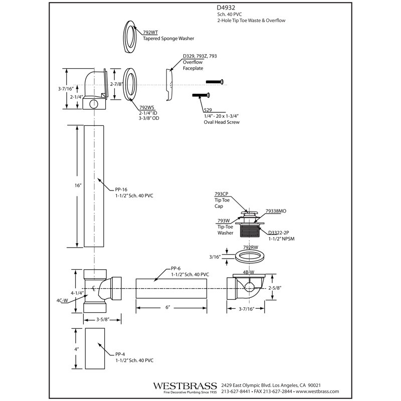 1 1-1 / 2 po x 12 po Ensemble de drain de baignoire 40 pieds en PVC avec trop-plein à deux trous, Acier inoxydable