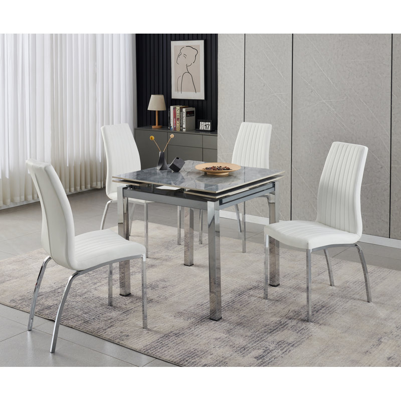 Piccolo Grey Sintered Stone Dining Table + 4  Modalux Chairs , White