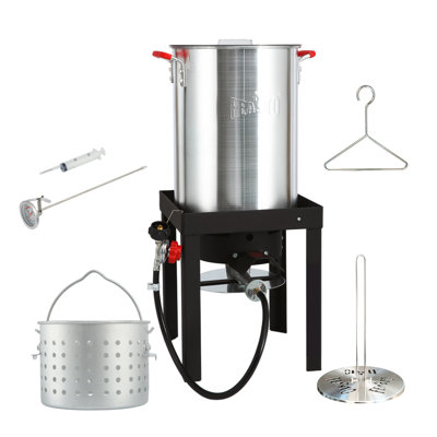 FEASTO 30 Qt. Outdoor Turkey Fryer and Seafood Boil Pot Set with 50,000 BTU Propane Burner Stove and Complete Accessory Kit - Aluminum