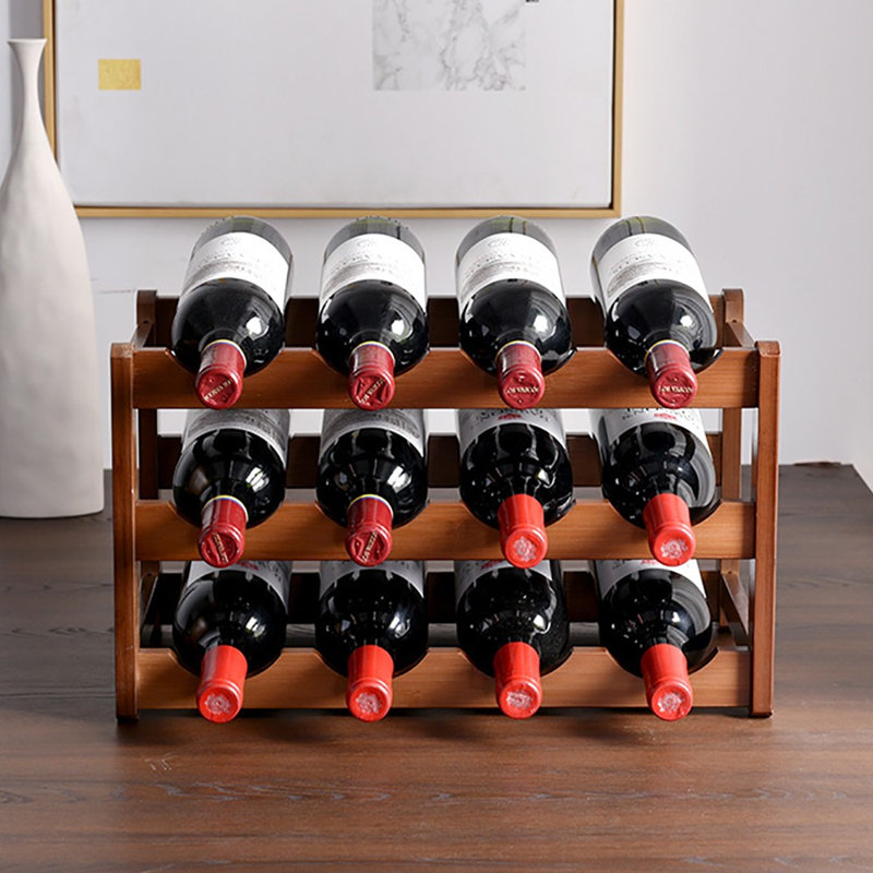 Support de rangement pour bouteilles de vin en bambou durable à 3 niveaux et 12 bouteilles