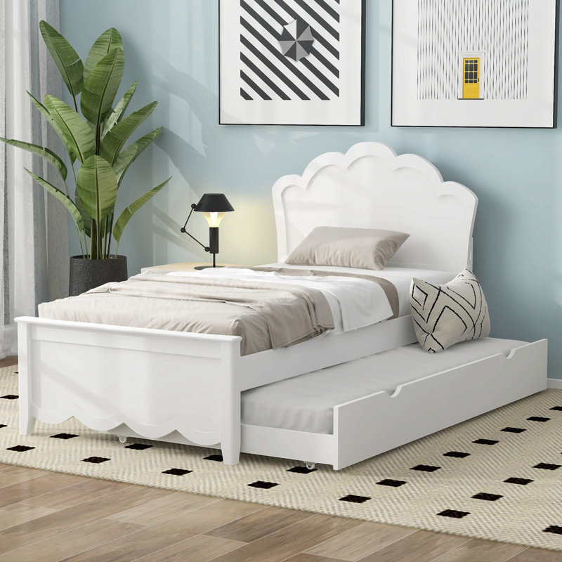 Lit plateforme en bois avec tête de lit et lit gigogne simple, Twin