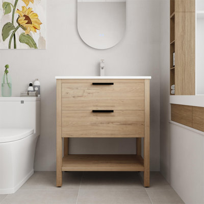 Antja 30" Freestanding Single Bathroom Vanity Set with Ceramic Basin Top，1 Shelf and 2 Soft Close Drawers