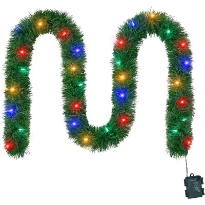 15.4ft Pre-lit Christmas Garland With Lights – 50 Led Lighted Garlands For Christmas Decorations Indoor Outdoor, Battery Operated 8 Modes Memory Timer For Mantel Stair Banister Doorframe Décor
