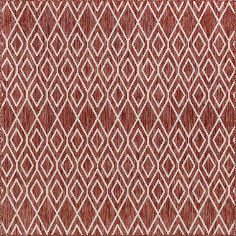 Yettem Abstract Indoor / Outdoor Rug, Rust Red, Square 7'10"