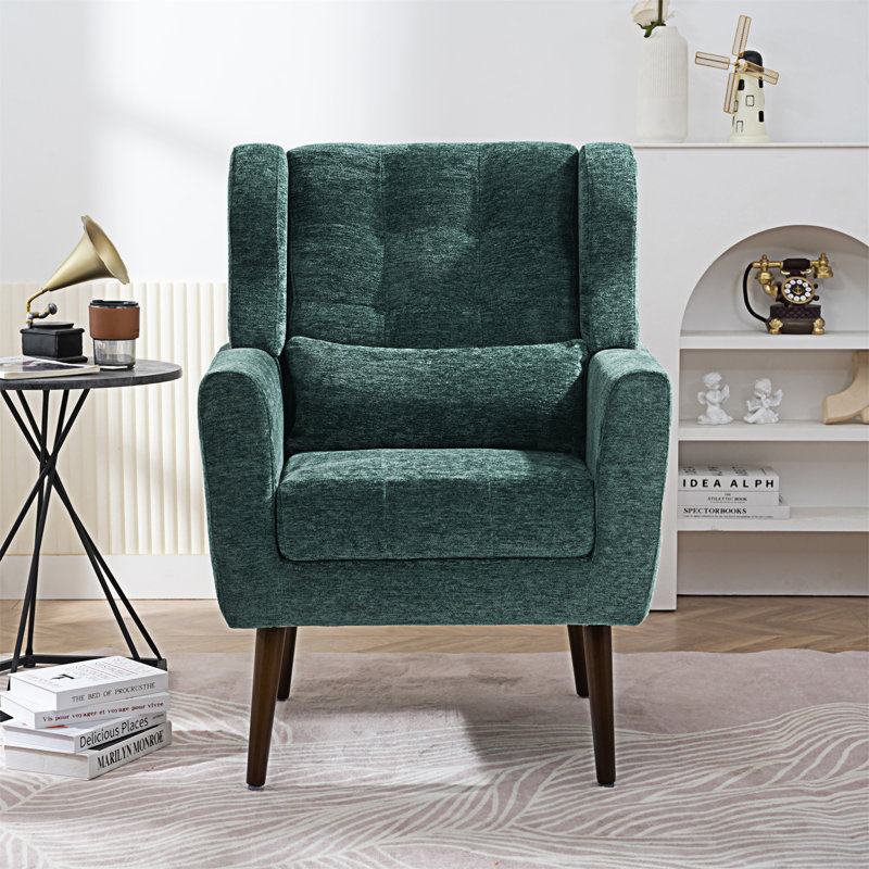 Fauteuil d'appoint moderne, Vert noirci, Bois brun