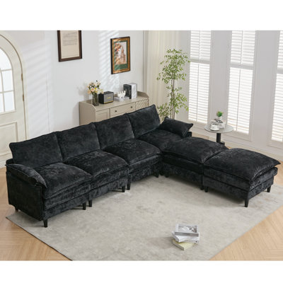 Canapé modulaire, ensemble de canapé en U en forme de nuage, 6 places, 2 coussins d'accoudoirs, canapé modulaire convertible, salon, appartement, chenille (2 repose-pieds mobiles)