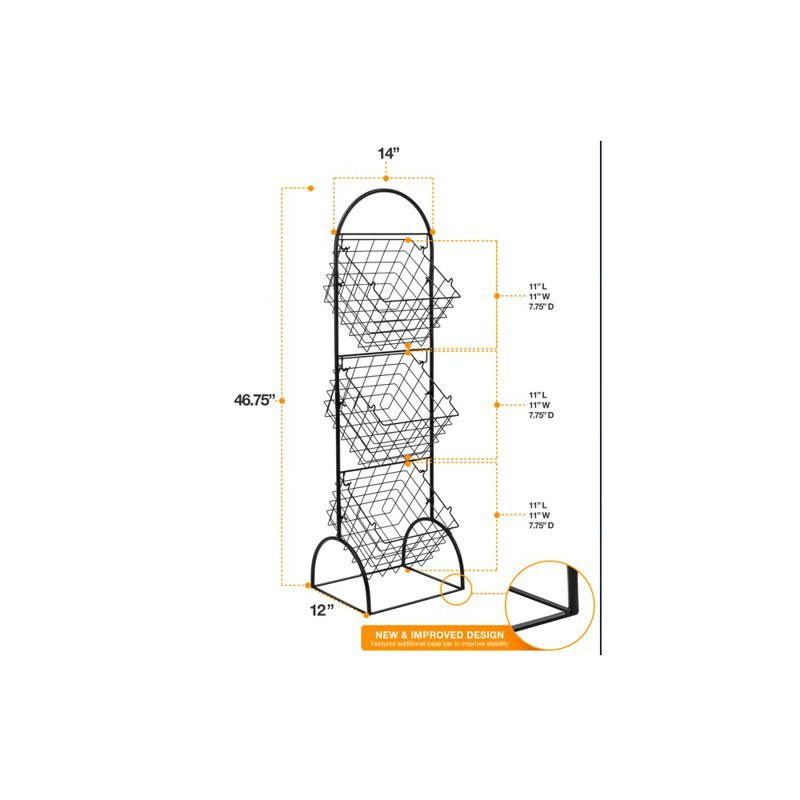  3-Tier Wire Market Basket Stand in Square Design