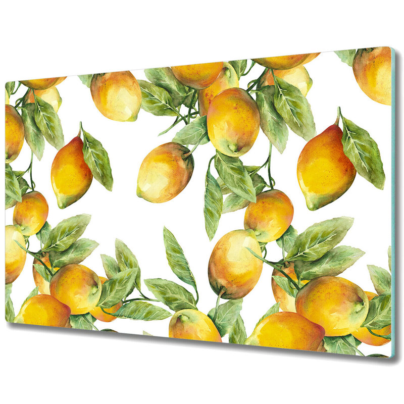 Atlasburg Tempered Glass Lemons Leaf Chopping Board, 52cm x 60cm