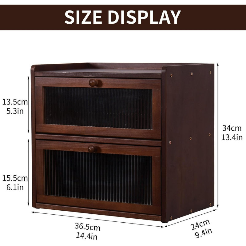 2 Layer Large Bread Box For Kitchen Counter, Wooden Bread Storage Container Organizer Holder With Acrylic Window