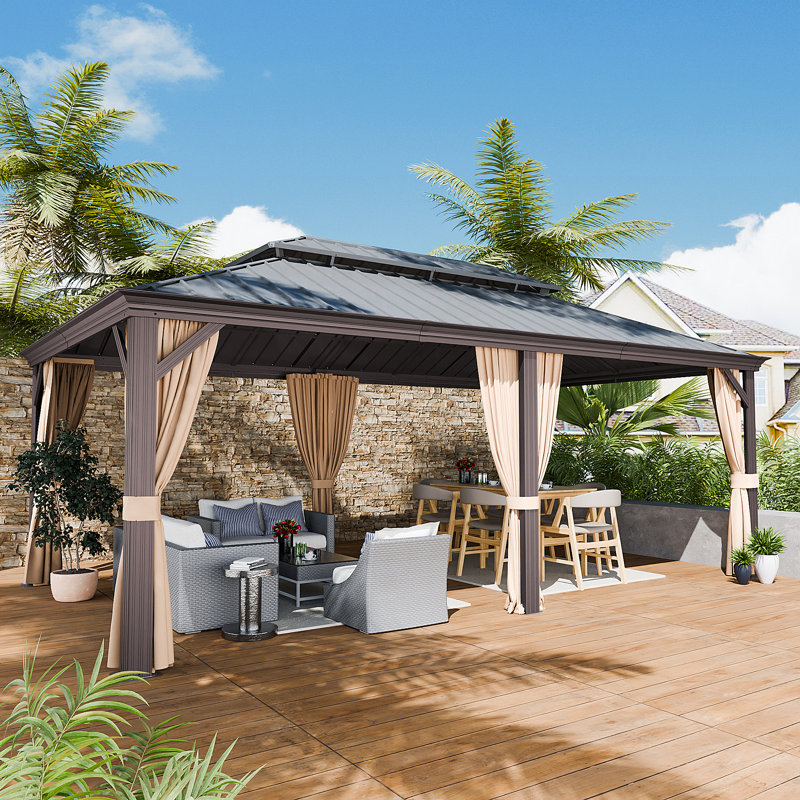 Aluminum Patio Gazebo, Black Wood, Brown, 18ft W x 12ft D