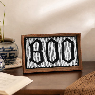 Décoration d'Halloween : Cadre en bois, panneau hexagonal, décoration murale, lettres gothiques en bois pour la porte d'entrée ou la cheminée.