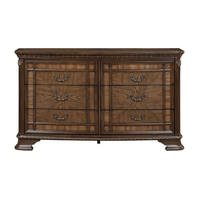 Commode élégante avec 6 tiroirs de rangement au fini brun foncé et meubles de chambre à coucher en bois