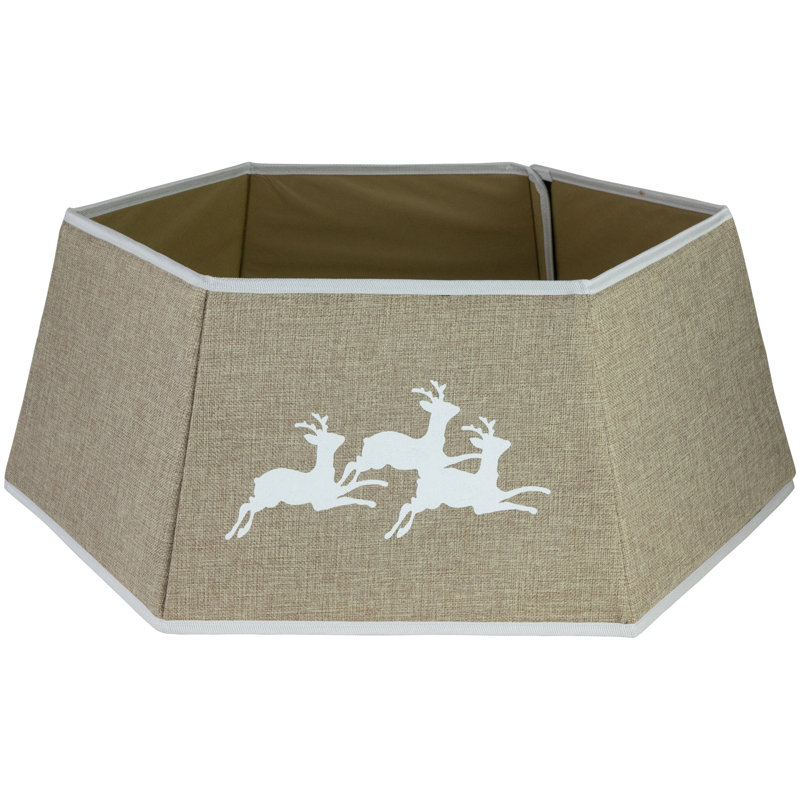 Arbre de Noël 26,75 po en toile de jute grise avec collier hexagonal de renne, Beige