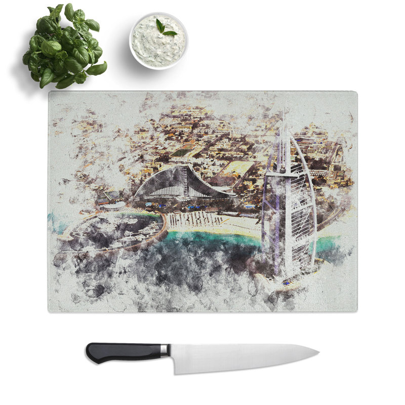The Burj Al Arab in Dubai Vol.3 Watercolour Chopping Board, 28.5cm W x 39cm L