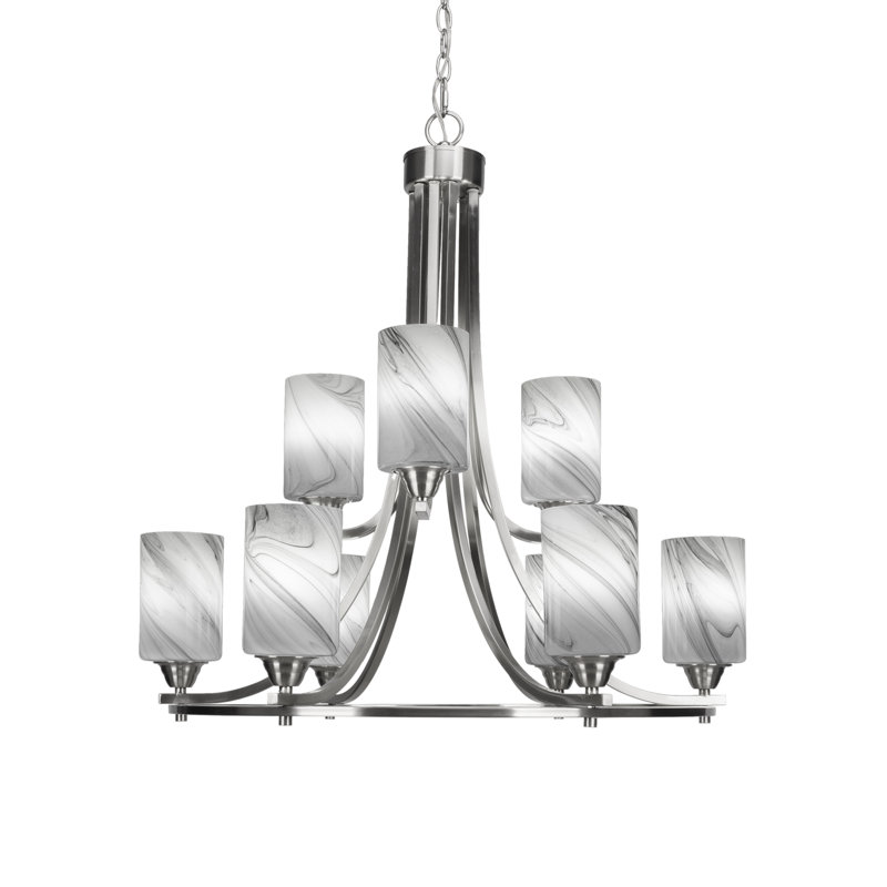 Lustre 9 lumières, Nickel brossé, Blanc