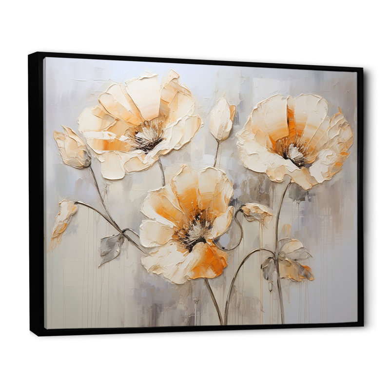 «Beige Poppy Meadow Melody VI» sur toile, 30" H x 40" W, Encadrement doré
