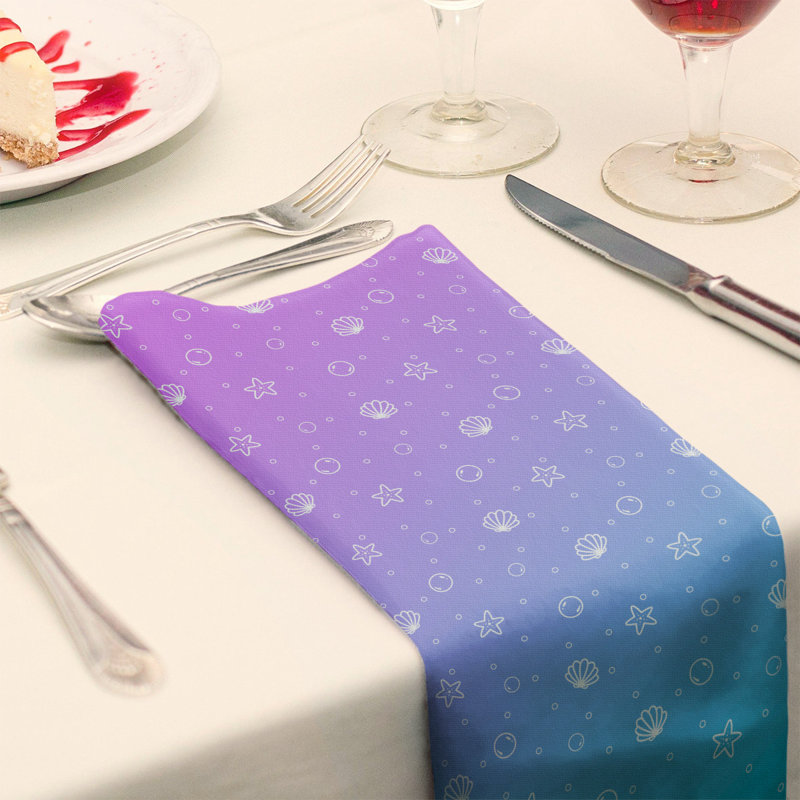 Serviette en coton à motif coquillage, Mauve / bleu sarcelle, Sergé de polyester, H 0,1 po x l 10 po x P 10 po