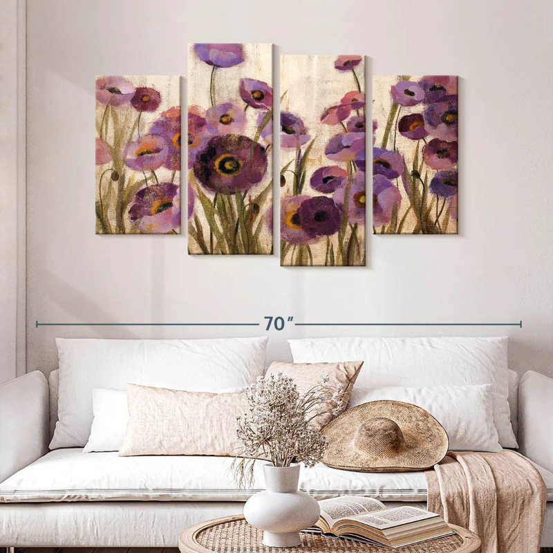 Harnek rose et fleurs mauves, H 32 po x l 52 po