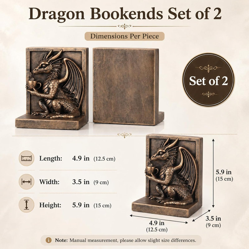 Serre-livres dragon en résine, ensemble de 2