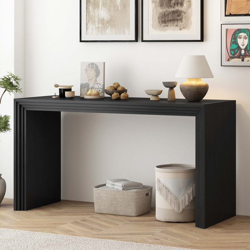 Console de style moderne en placage de bois massif de paulownia, Noir