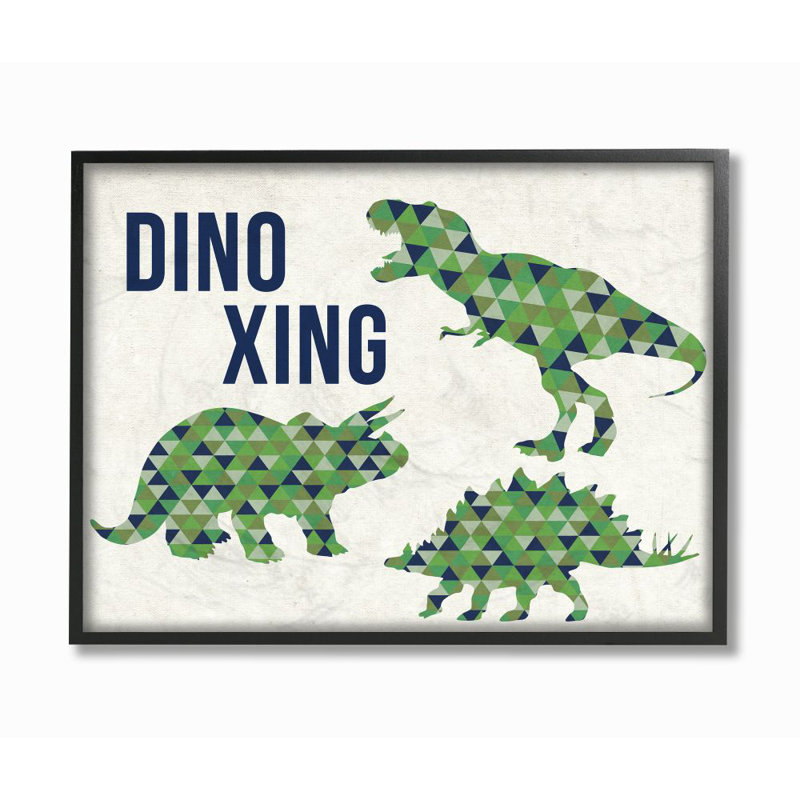 «Lamanna Dino Crossing Dinosaur Kids», art textuel, H 24 po x l 30 po x P 1,5 po, Giclée encadrée noir minuit