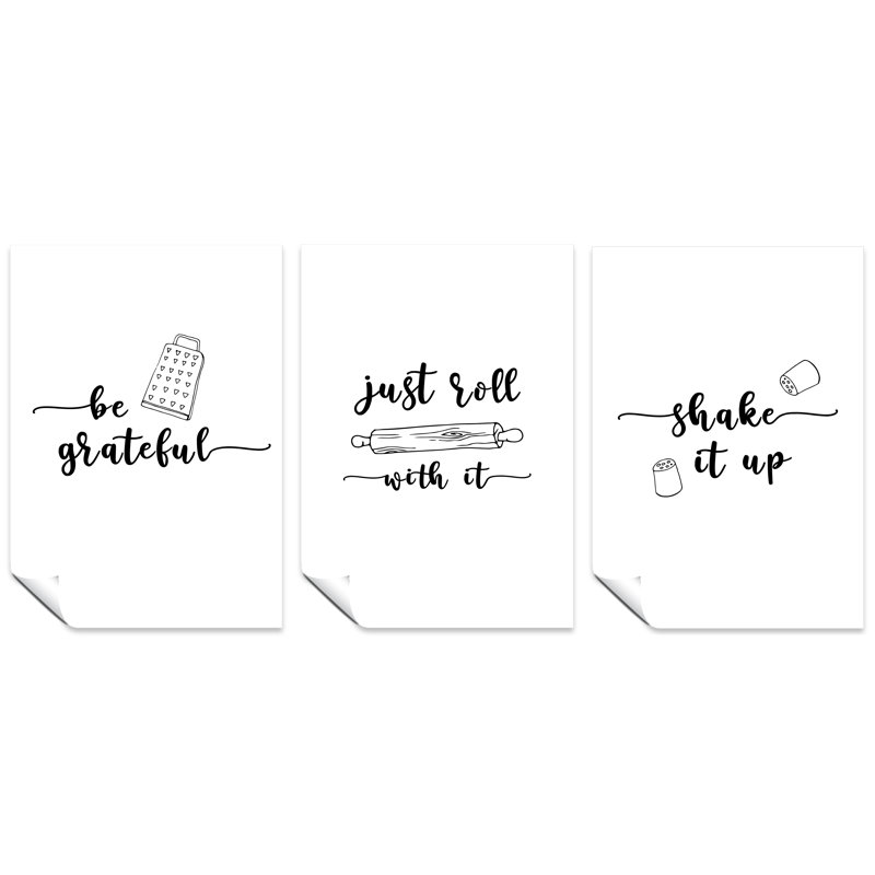 Be Grateful, Just Roll With It, And Shake It Up - 3 Piece No Frame Print Set, 42cm H x 29.7cm W